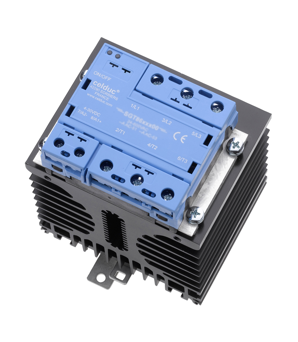 Celduc SGT 2G Series Solid State Relay, 32 A Load, DIN Rail Mount, 520 V Load, 255V Control