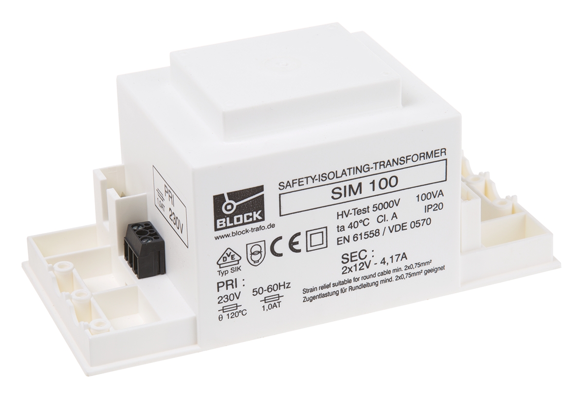Block 2 Output 100 VA Chassis Mount Transformer, 2 x 12 V ac, cUL 506, VDE, VDE 0570, EN 61558, UL 506