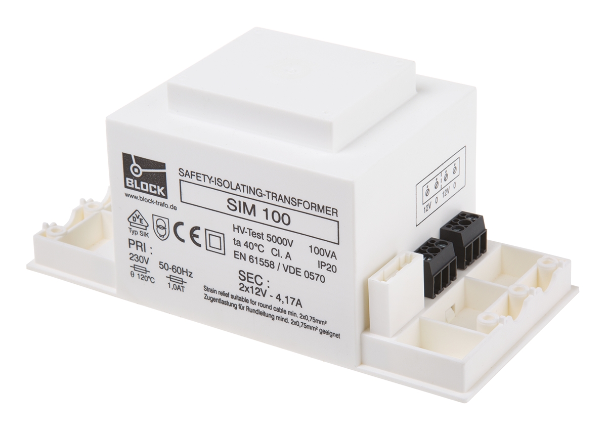 sim-100 Block 2 Output 100 VA Chassis Mount Transformer, 2 x 12 V ac, cUL 506, VDE, VDE 0570, EN 61558, UL 506