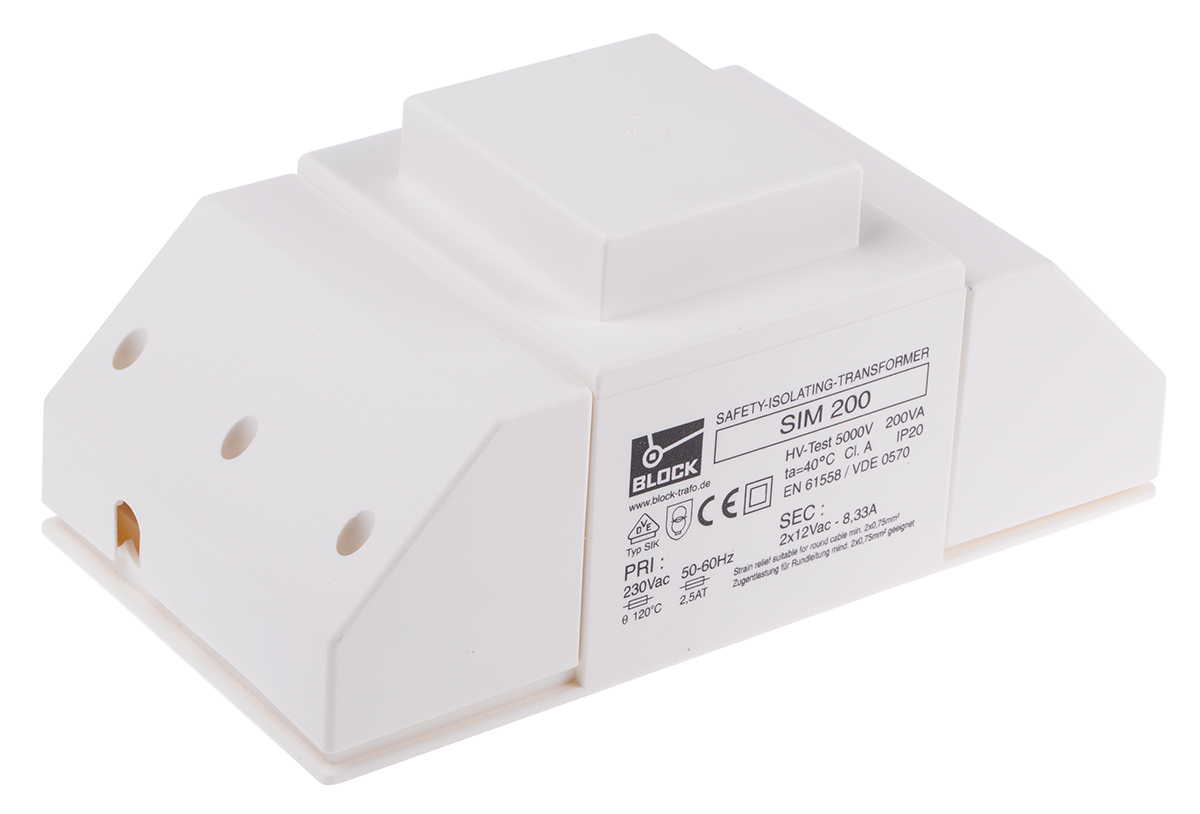 Block 2 Output 200 VA Chassis Mount Transformer, 2 x 12 V ac, cUL 506, EN 61558, VDE 0570, UL 506, VDE