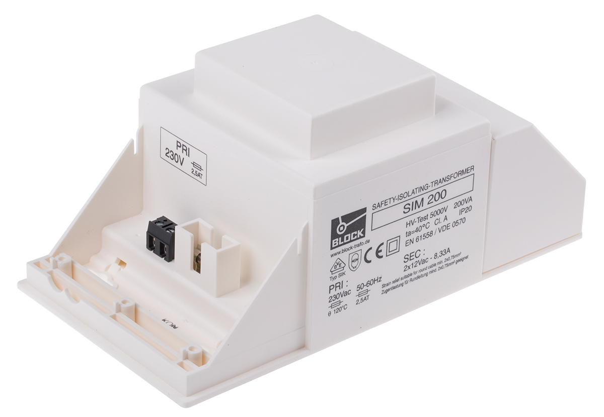 sim-200 Block 2 Output 200 VA Chassis Mount Transformer, 2 x 12 V ac, cUL 506, EN 61558, VDE 0570, UL 506, VDE