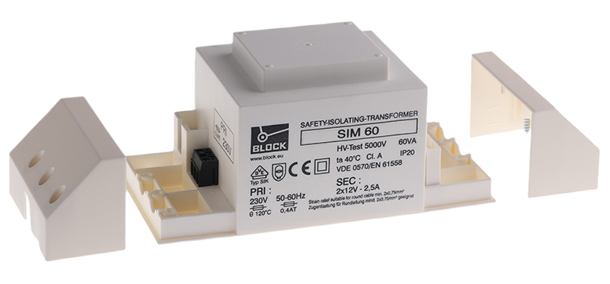 Block 2 Output 60 VA Chassis Mount Transformer, 2 x 12 V ac, UL 506, VDE, EN 61558, cUL 506, VDE 0570