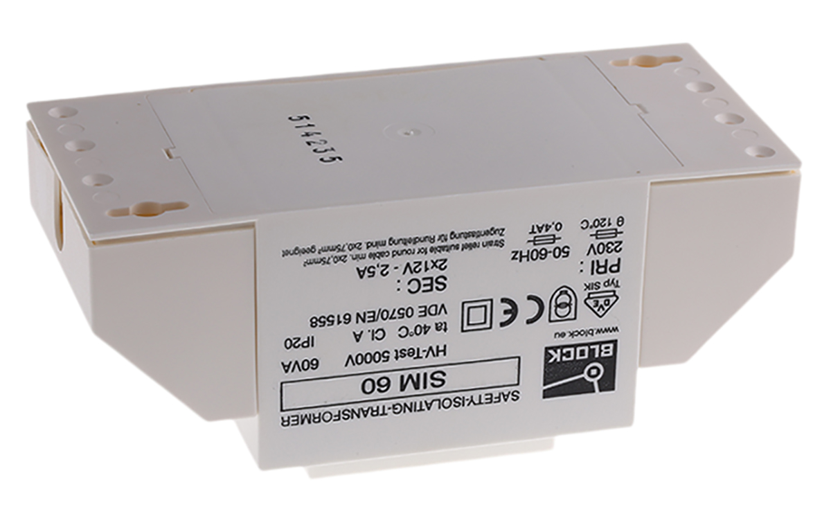 sim-60 Block 2 Output 60 VA Chassis Mount Transformer, 2 x 12 V ac, UL 506, VDE, EN 61558, cUL 506, VDE 0570