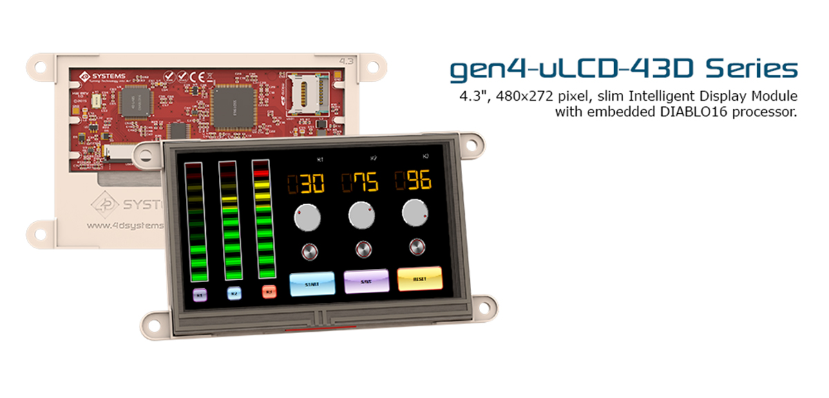 sk-gen4-43dt 4D Systems SK-gen4-43DT Gen4 Diablo16 4.3 in Resistive Touch Screen Starter Kit With DIABLO16 for gen4 Range of modules
