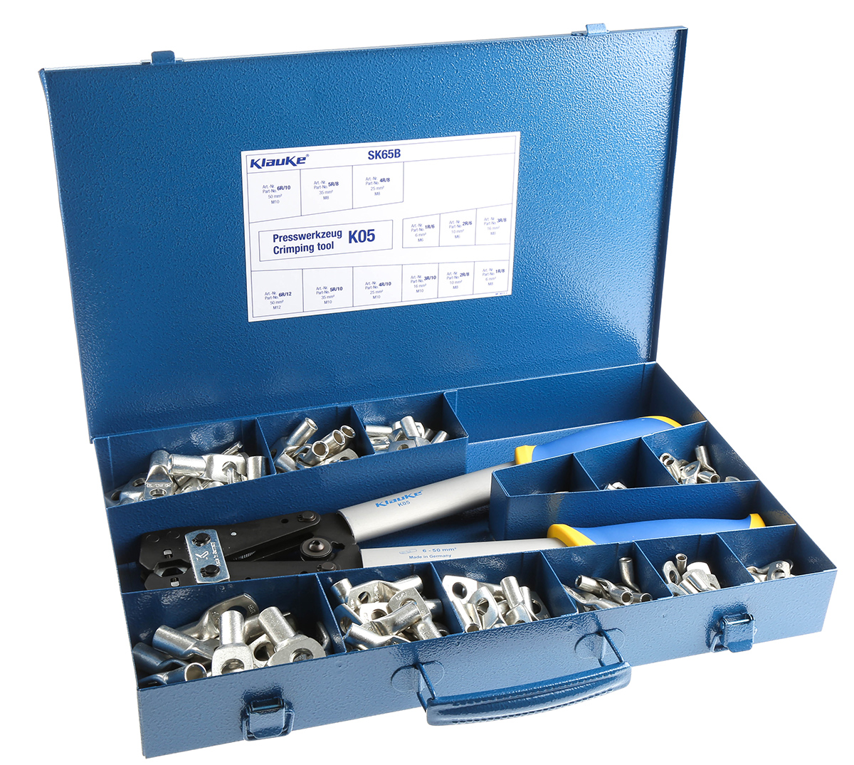 Klauke Tubular Ring Terminal Assorted Box with Tubular Lugs and Crimping Tool Crimp Terminal Kit
