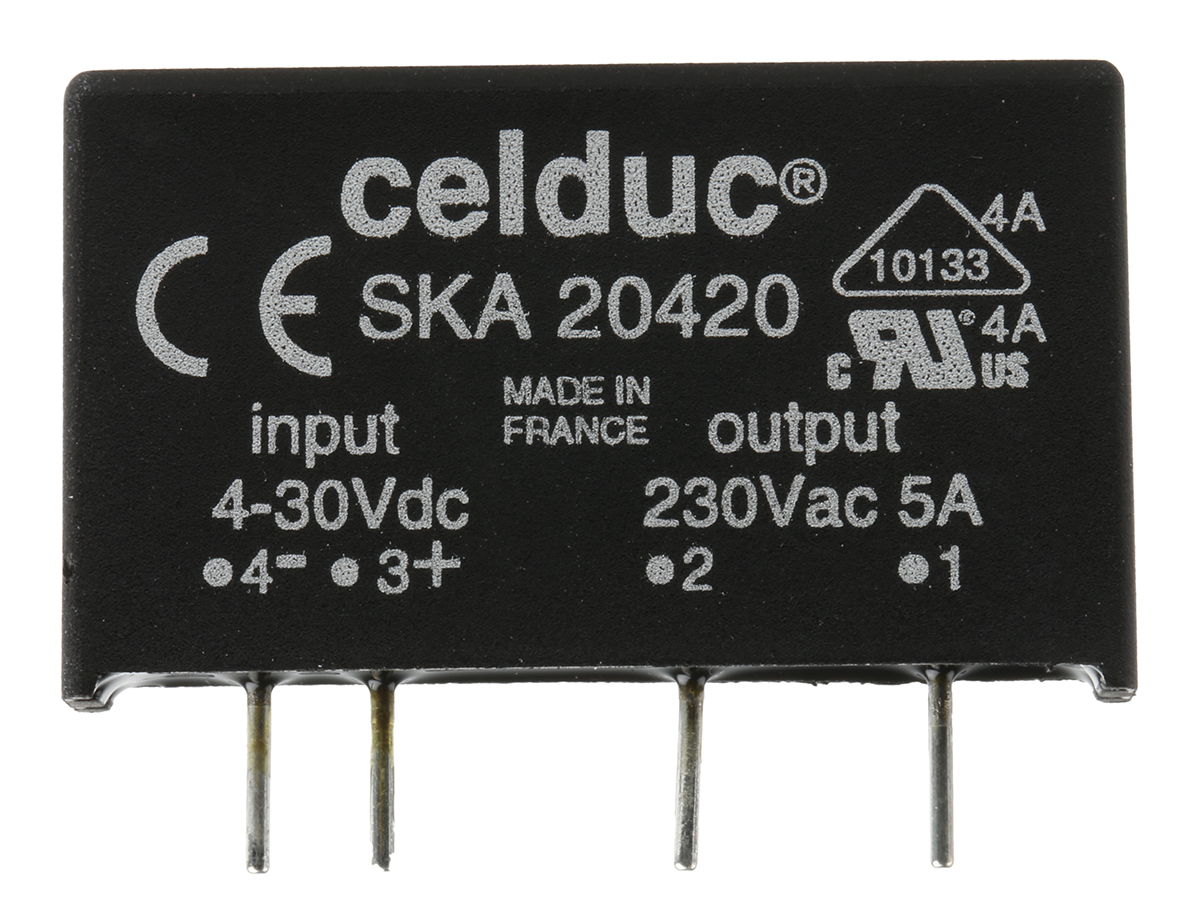 ska20420 Celduc SK Series Solid State Relay, 4 A Load, PCB Mount, 275 V ac Load, 30V dc Control