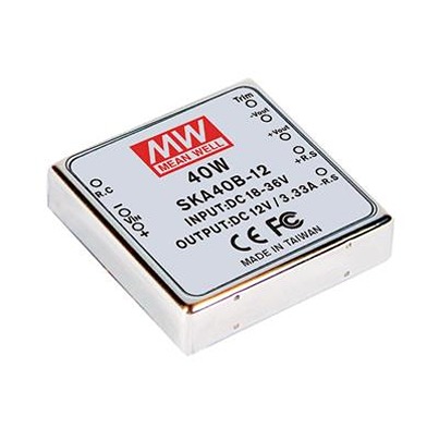 MEAN WELL SKA DC/DC Converter, 12V dc/ 3.33 A, 24V dc Input, 24V dc Input 40 W, Through Hole, 80 °C Max Temp -40 °C Min