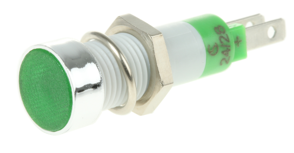 Signal Construct SKCD Series, Green Panel Mount Indicator, Tab Termination 28V, IP67, 8 mm