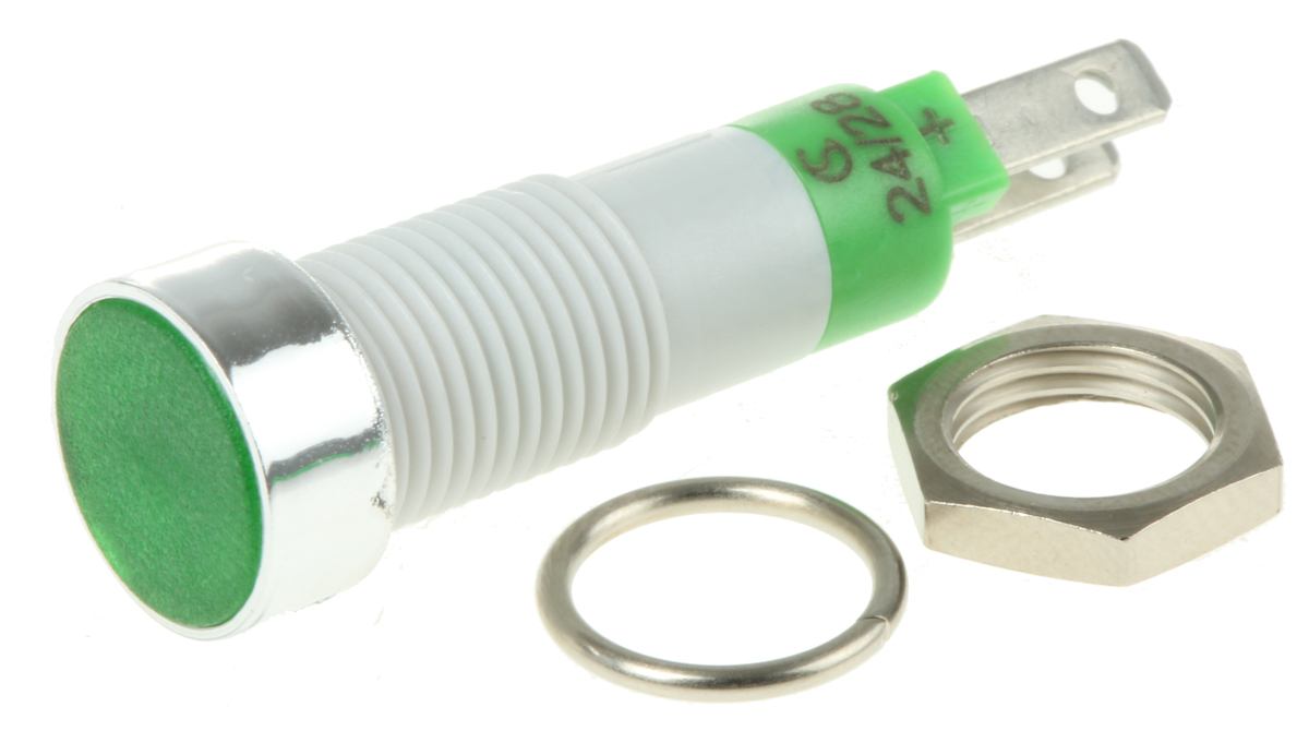skcd08214 Signal Construct SKCD Series, Green Panel Mount Indicator, Tab Termination 28V, IP67, 8 mm