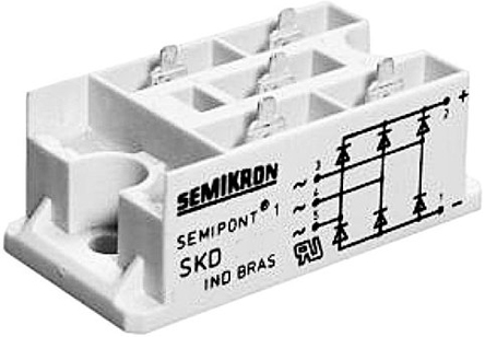 skd-3108 Semikron Danfoss Bridge Rectifier Module, 800 V 1.5 kA, 7-Pin Single