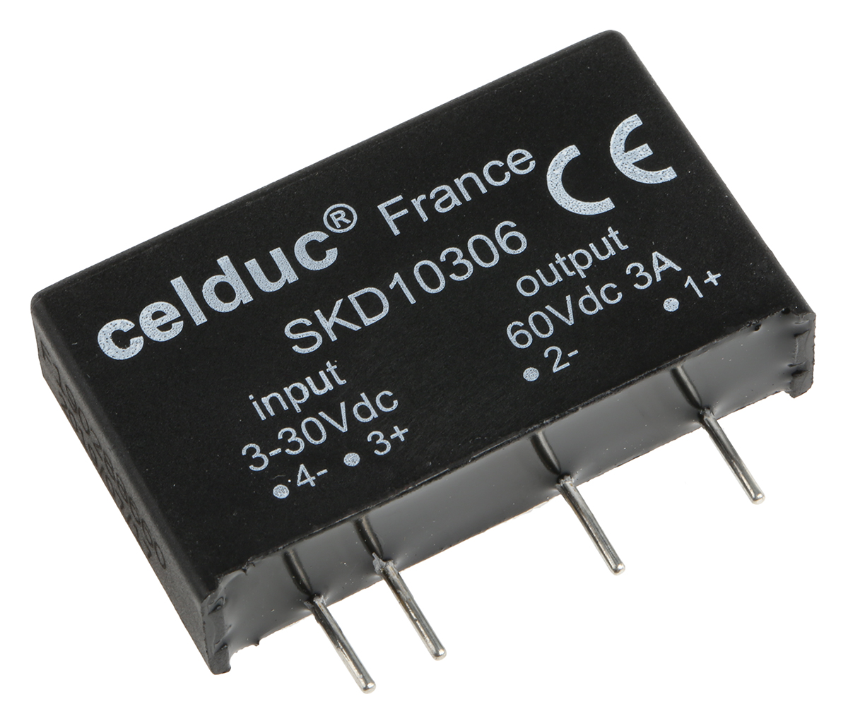 Celduc SKD 10306 Series Solid State Relay, 3 A Load, Printed Circuit Board Mount, 60 V Load, 30V Control