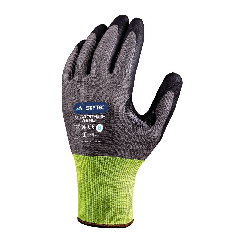 Skytec SAPPHIRE AERO Black, Grey HPPE Work Gloves, Size 6, Nitrile Foam Coating