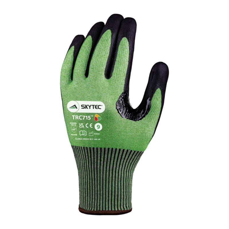 Skytec Black, Green Nylon Work Gloves, Size 6, Nitrile Foam Coating