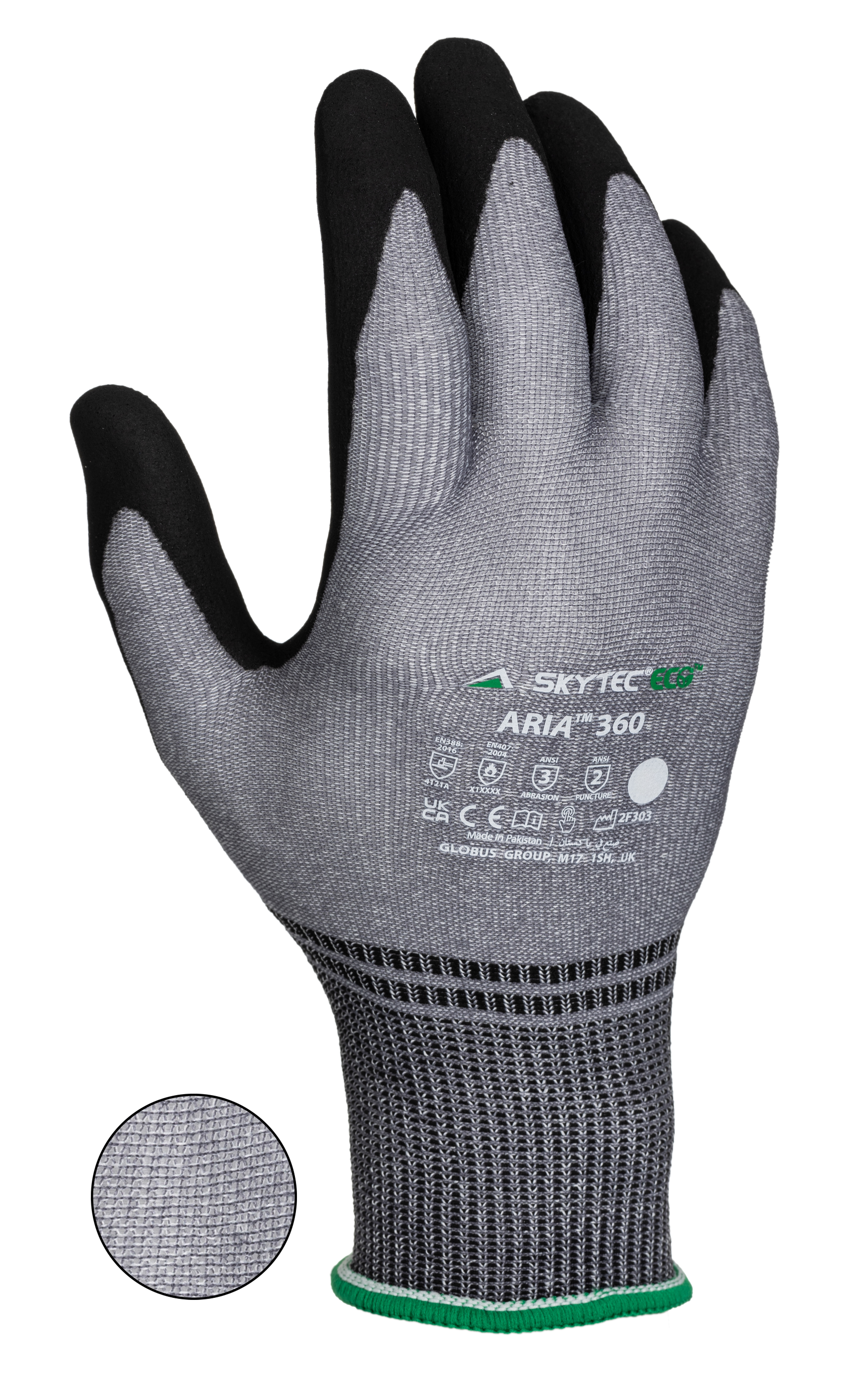 skg00022f Skytec ARIA 360 Black, Grey Foam Nitrile, Nylon Work Gloves, Size 7, Nitrile Coating
