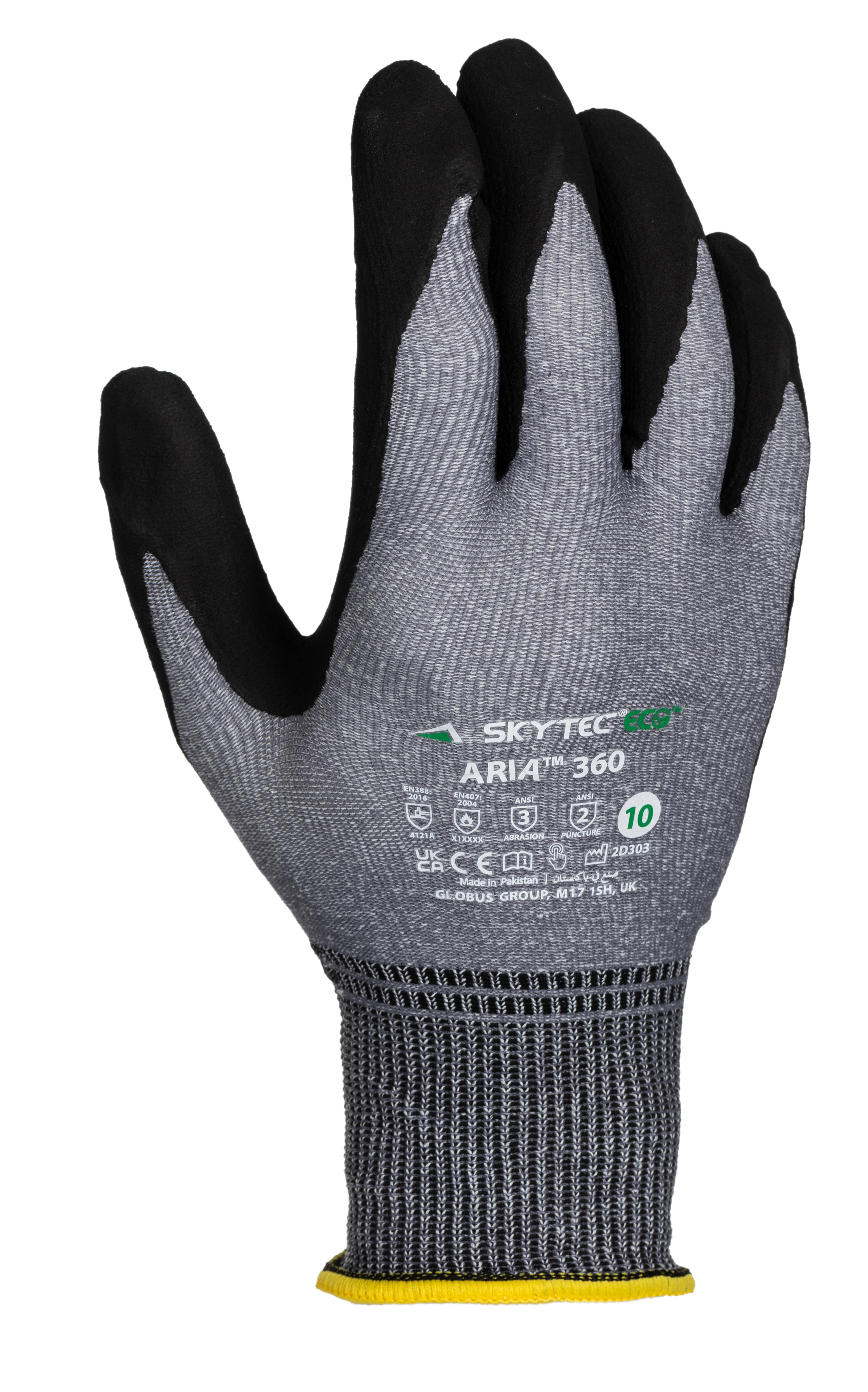 Skytec ARIA 360 Black, Grey Foam Nitrile, Nylon Work Gloves, Size 10, Nitrile Coating