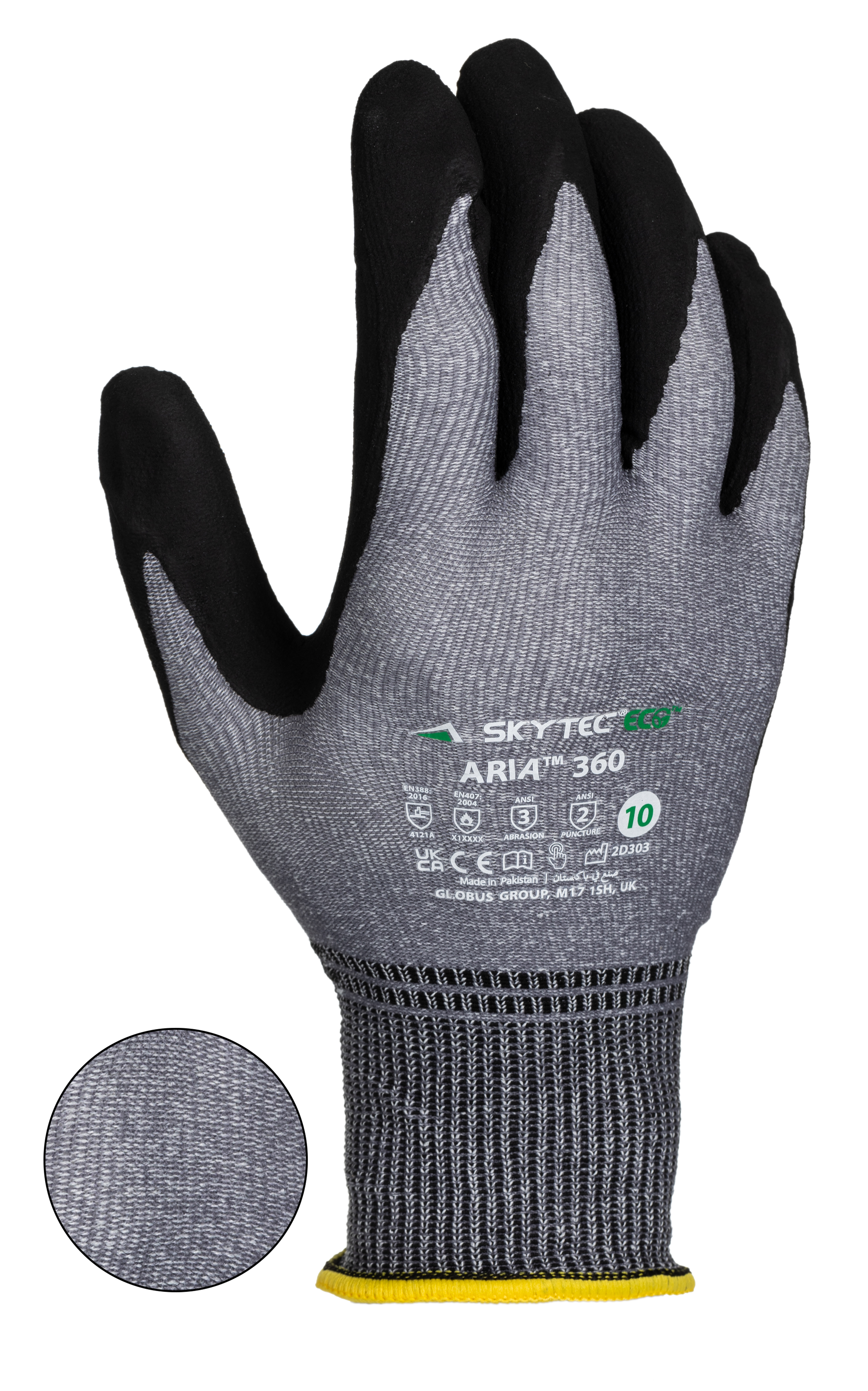skg00022f Skytec ARIA 360 Black, Grey Foam Nitrile, Nylon Work Gloves, Size 10, Nitrile Coating