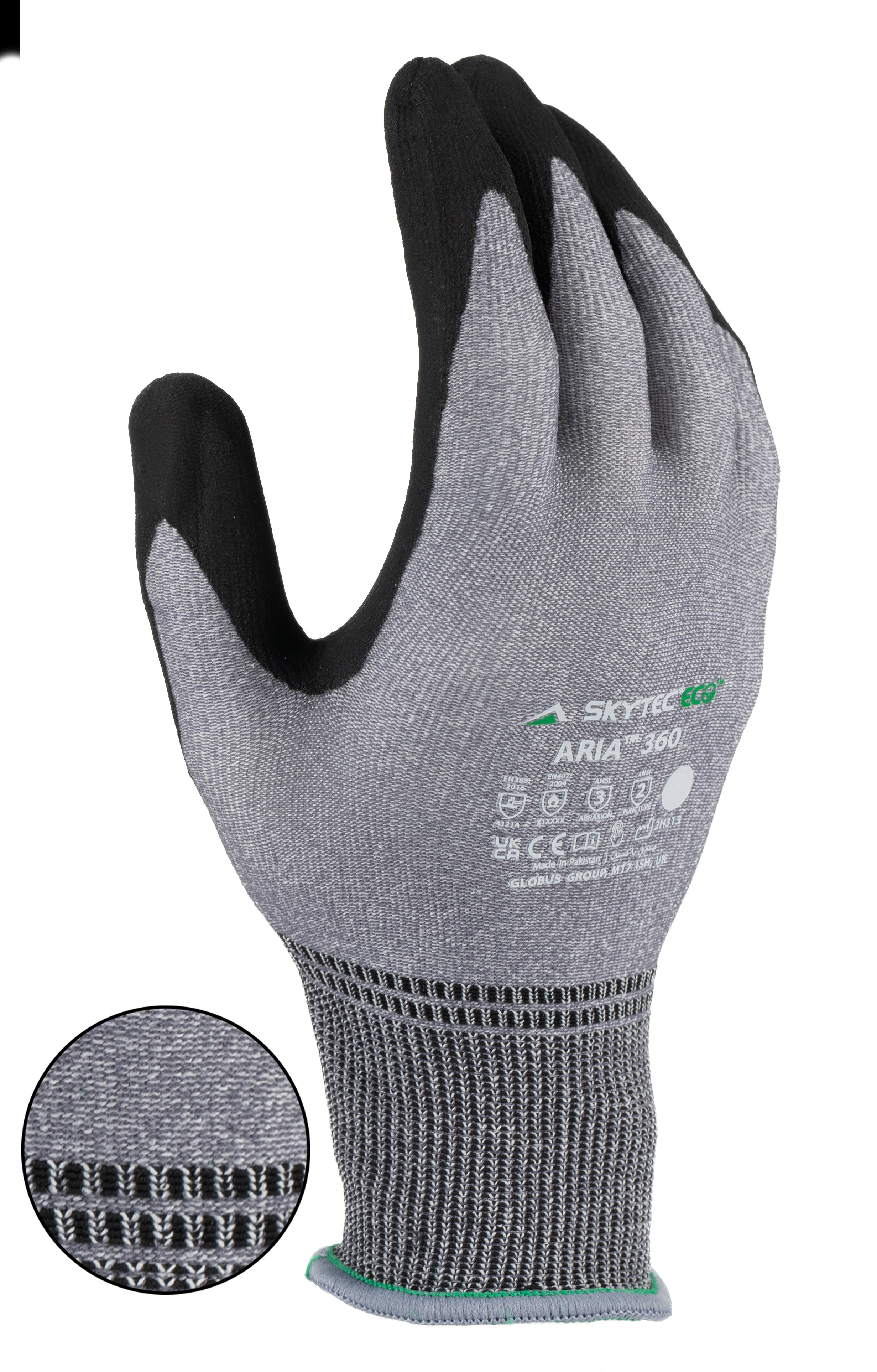 skg00022f Skytec ARIA 360 Black, Grey Foam Nitrile, Nylon Work Gloves, Nitrile Coating