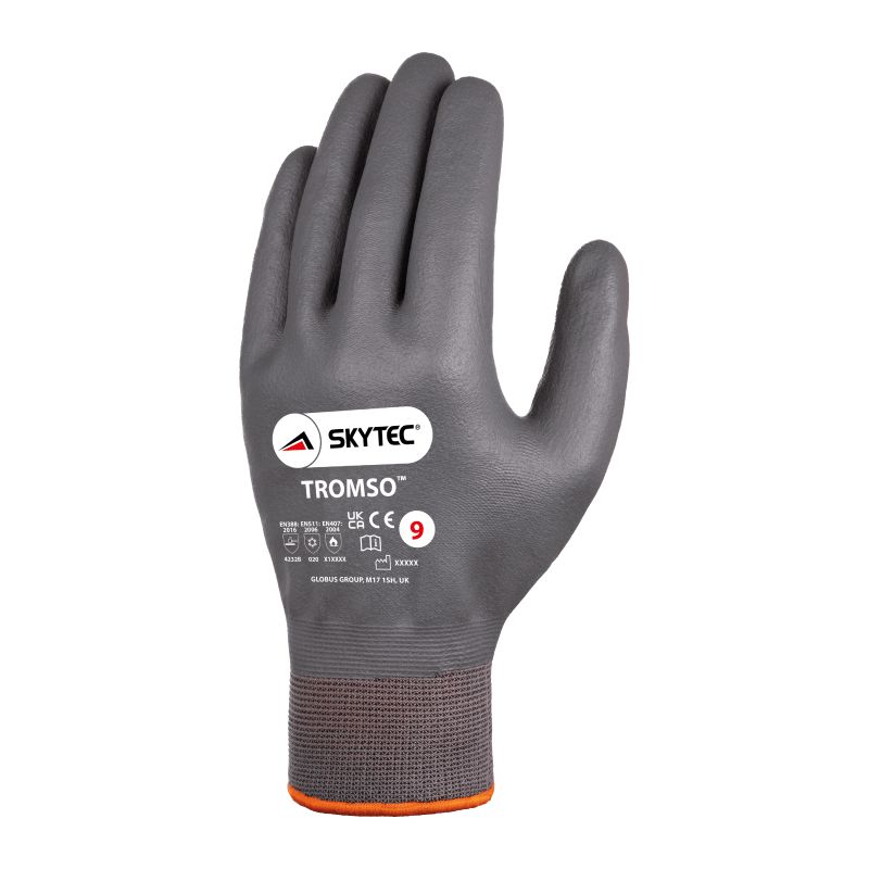 Skytec Tromso Grey Nylon Work Gloves, Size 7, Microporous Nitrile Coating