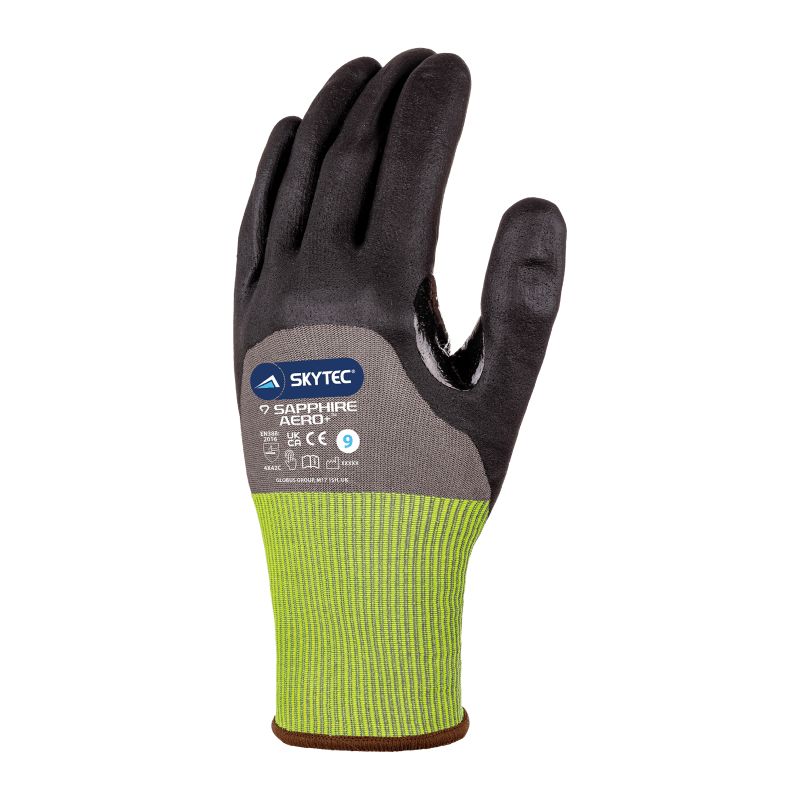 Skytec SAPPHIRE AERO Black, Grey High Performance Polyethylene Work Gloves, Size 8, Nitrile Foam Coating