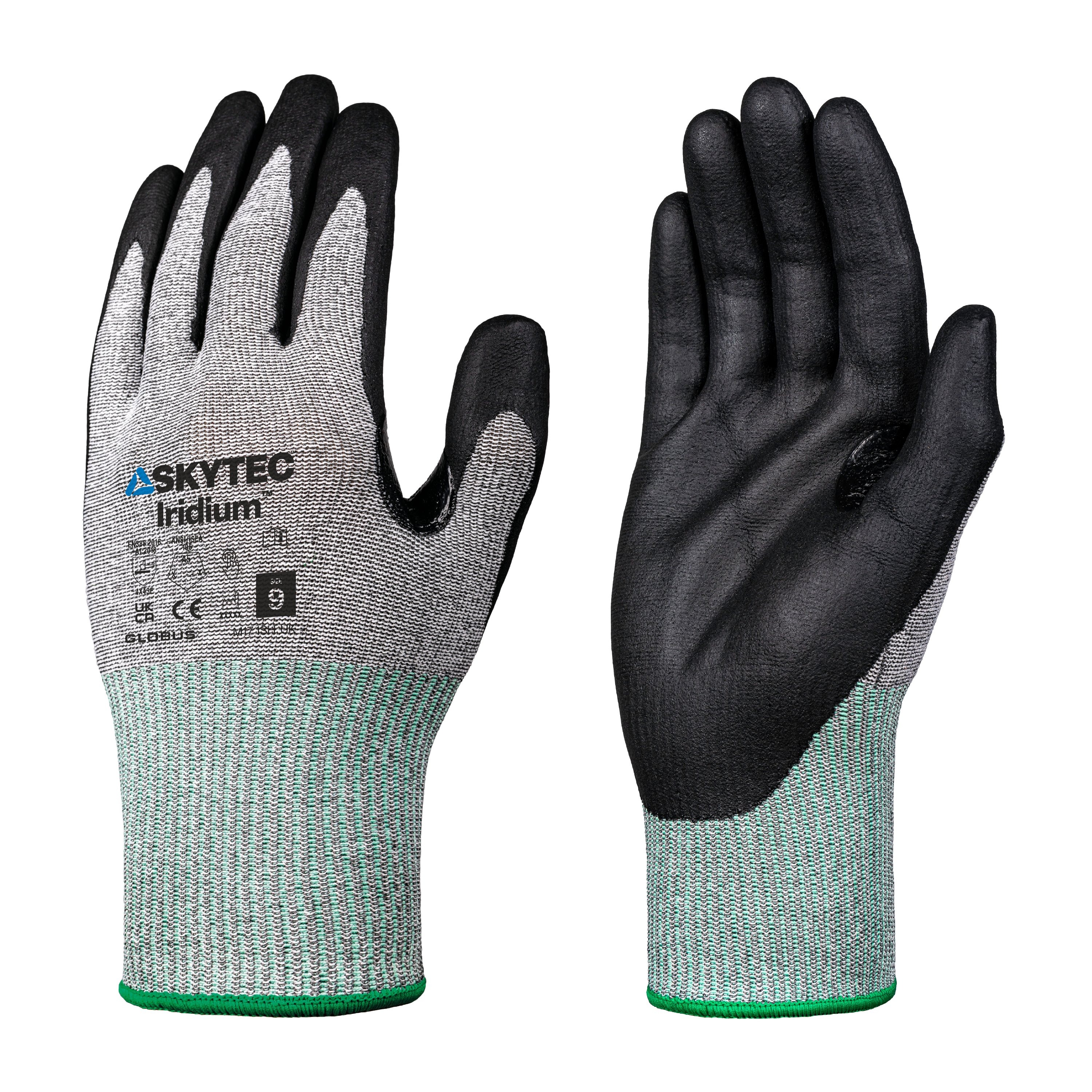 skg00048bb Skytec Eco Iridium Black, Grey HPPE, Polyester Work Gloves, Size XS, Nitrile Foam Coating