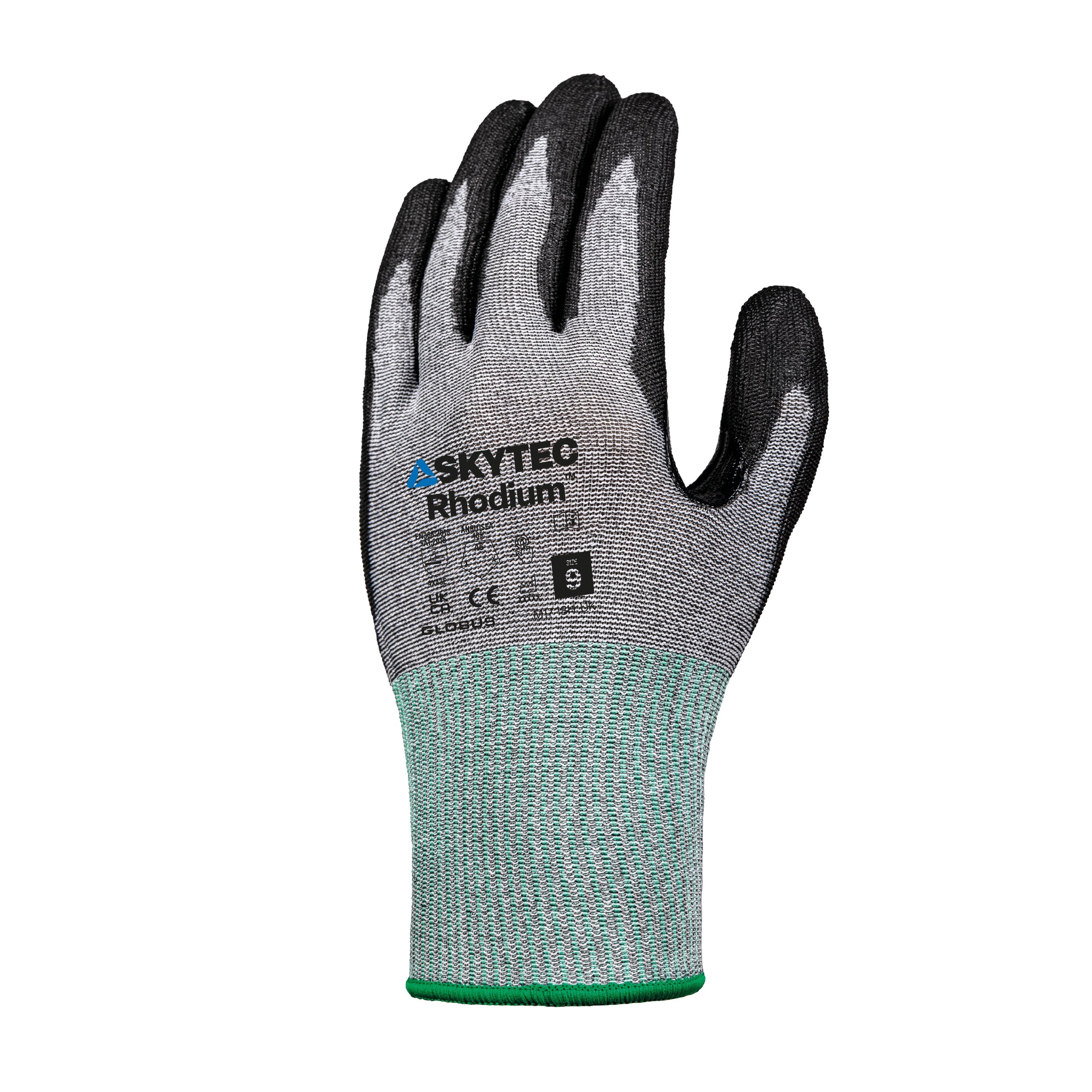 Skytec Eco Rhodium Black, Grey HPPE, HPPE, Polyester, Polyester Work Gloves, Size S, Polyurethane Coating