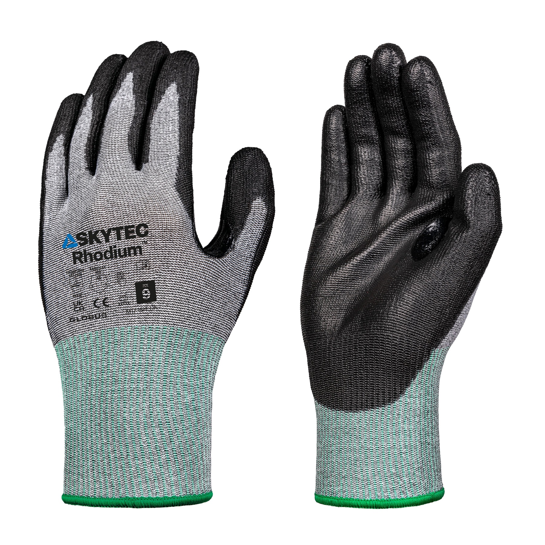 skg00049bd Skytec Eco Rhodium Black, Grey HPPE, HPPE, Polyester, Polyester Work Gloves, Size S, Polyurethane Coating