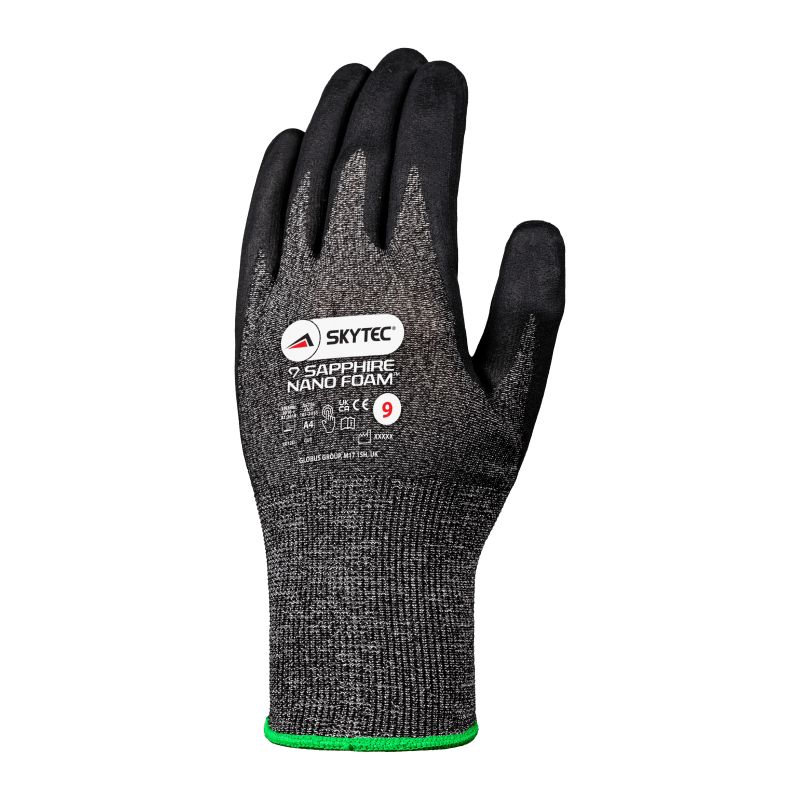 Skytec SAPPHIRE NANO FOAM Black High Performance Polyethylene Work Gloves, Size 7, Nitrile Foam Coating