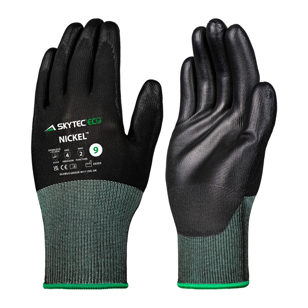 Skytec Eco Nickel Black Polyester General Handling Gloves, Size 6, Polyurethane Coating