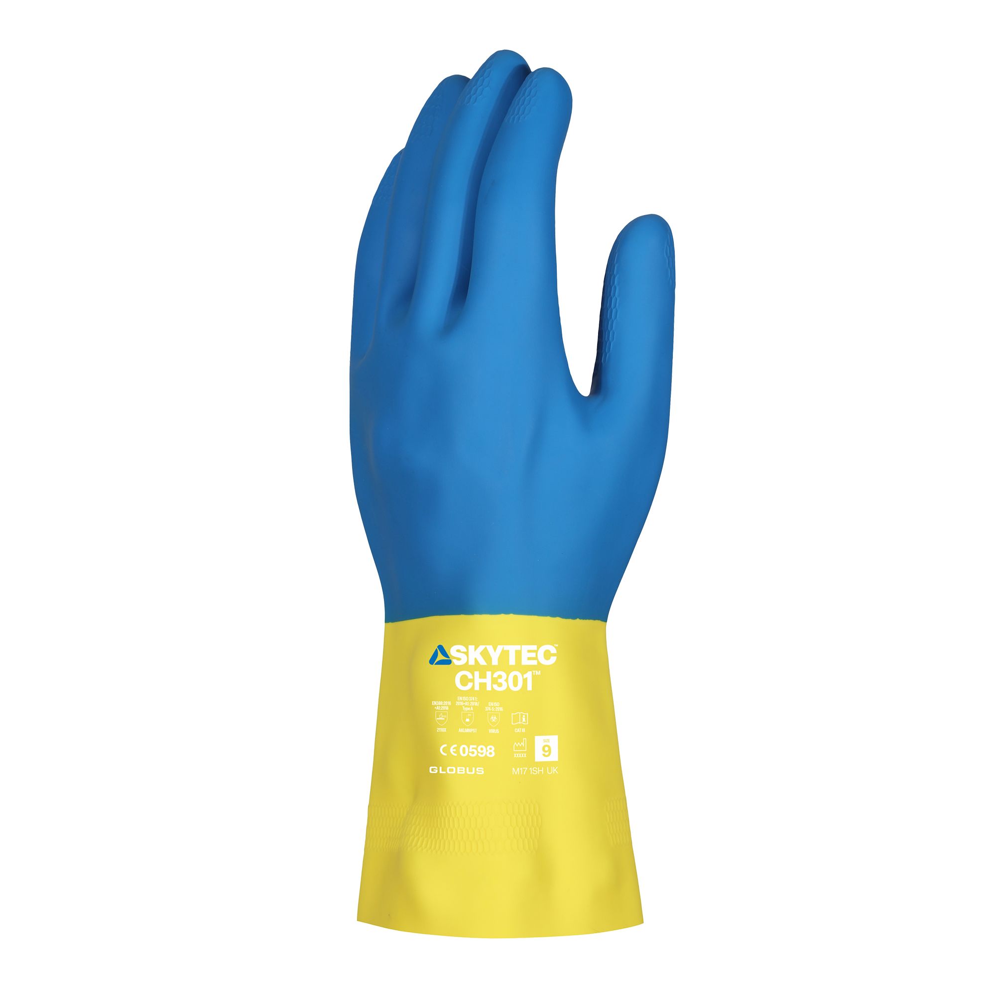 Skytec CH301 Blue, Yellow Cotton Glove, Natural Rubber Coating