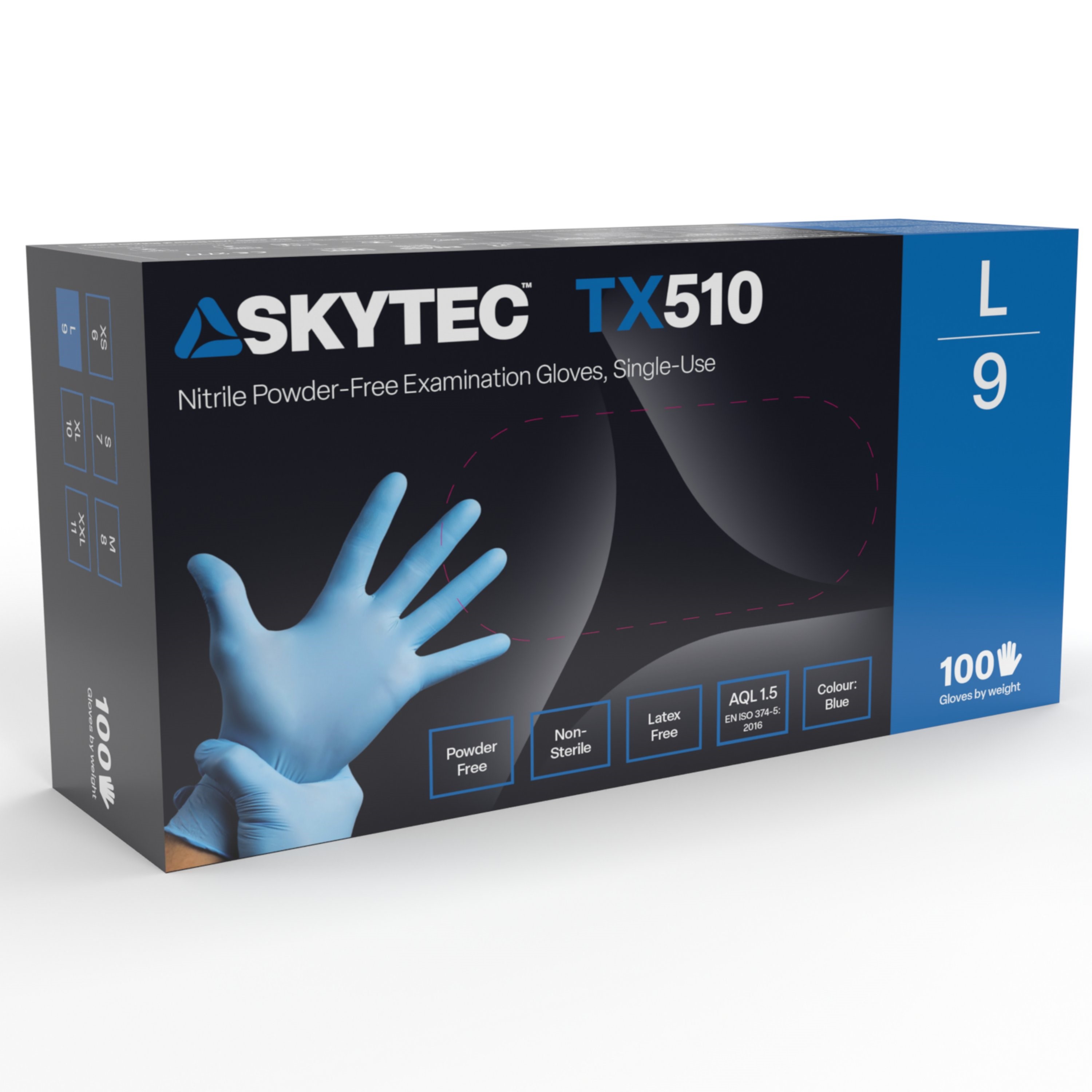 skg00510dj Skytec SKG005 Blue Nitrile Disposable Gloves, Size XL, 100 per Pack
