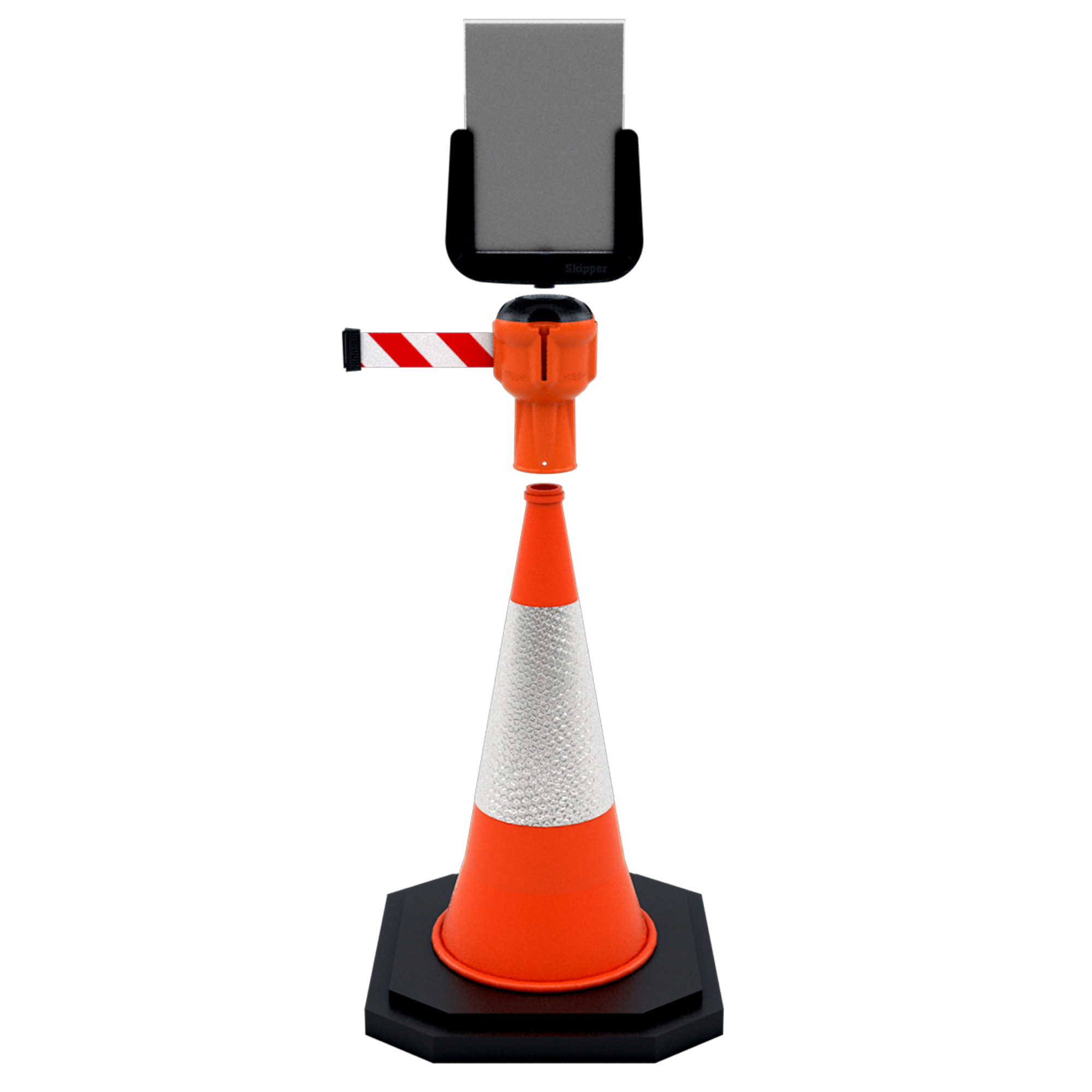 skipper01-o-rw Skipper Orange Safety Barrier, White, Red Tape, Polyester, Retractable Barrier, 9 m
