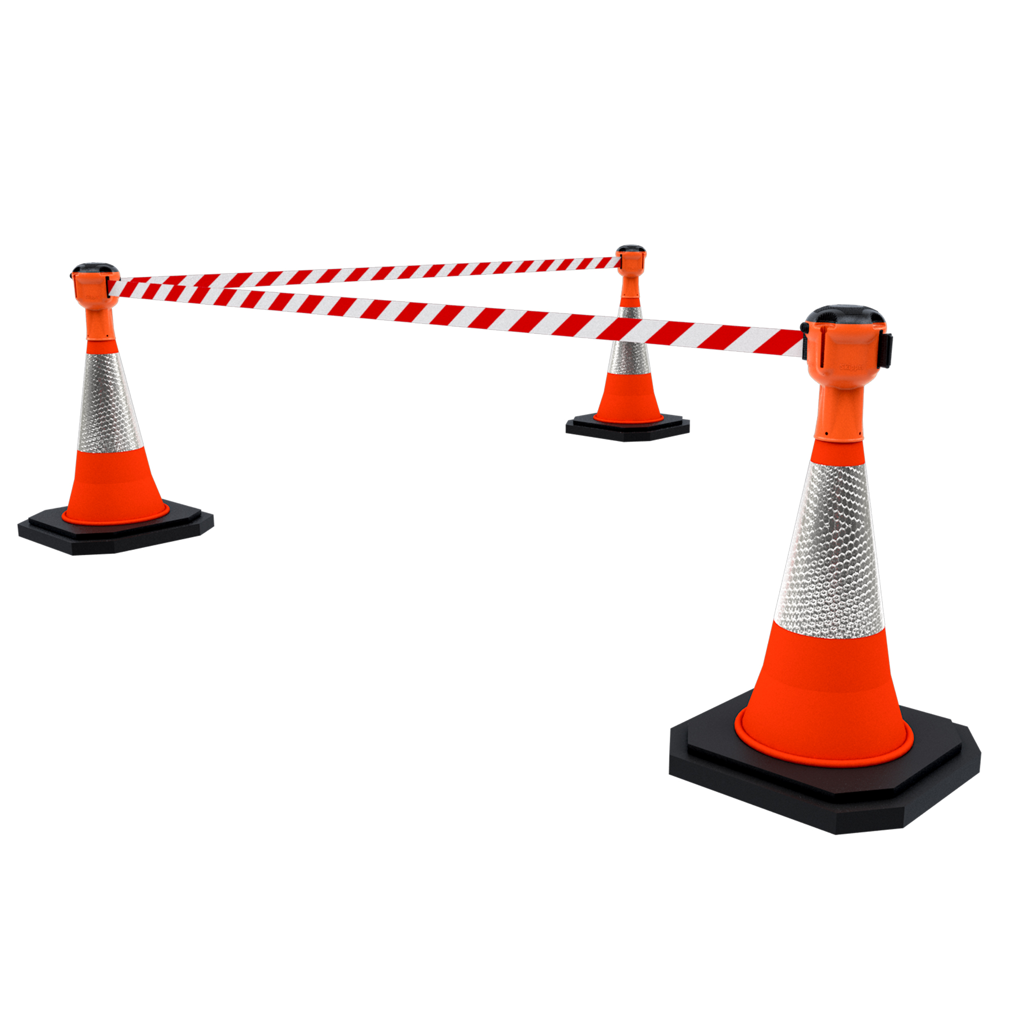 skipper01-o-rw Skipper Orange Safety Barrier, White, Red Tape, Polyester, Retractable Barrier, 9 m