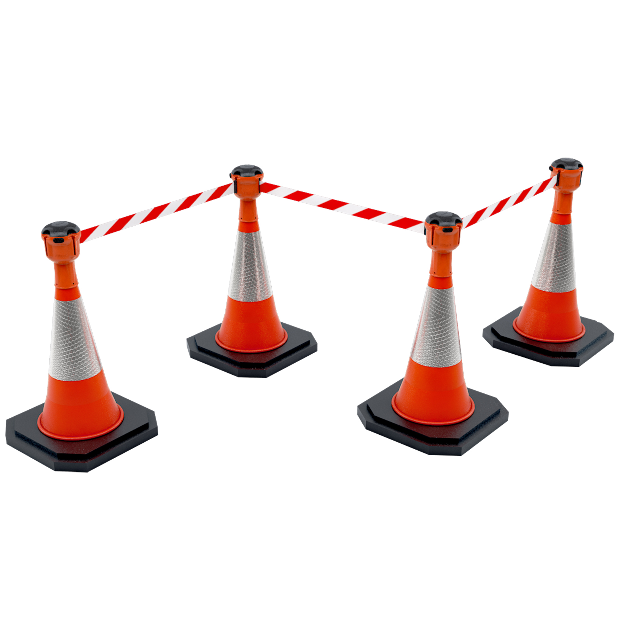 skipper01-o-rw Skipper Orange Safety Barrier, White, Red Tape, Polyester, Retractable Barrier, 9 m