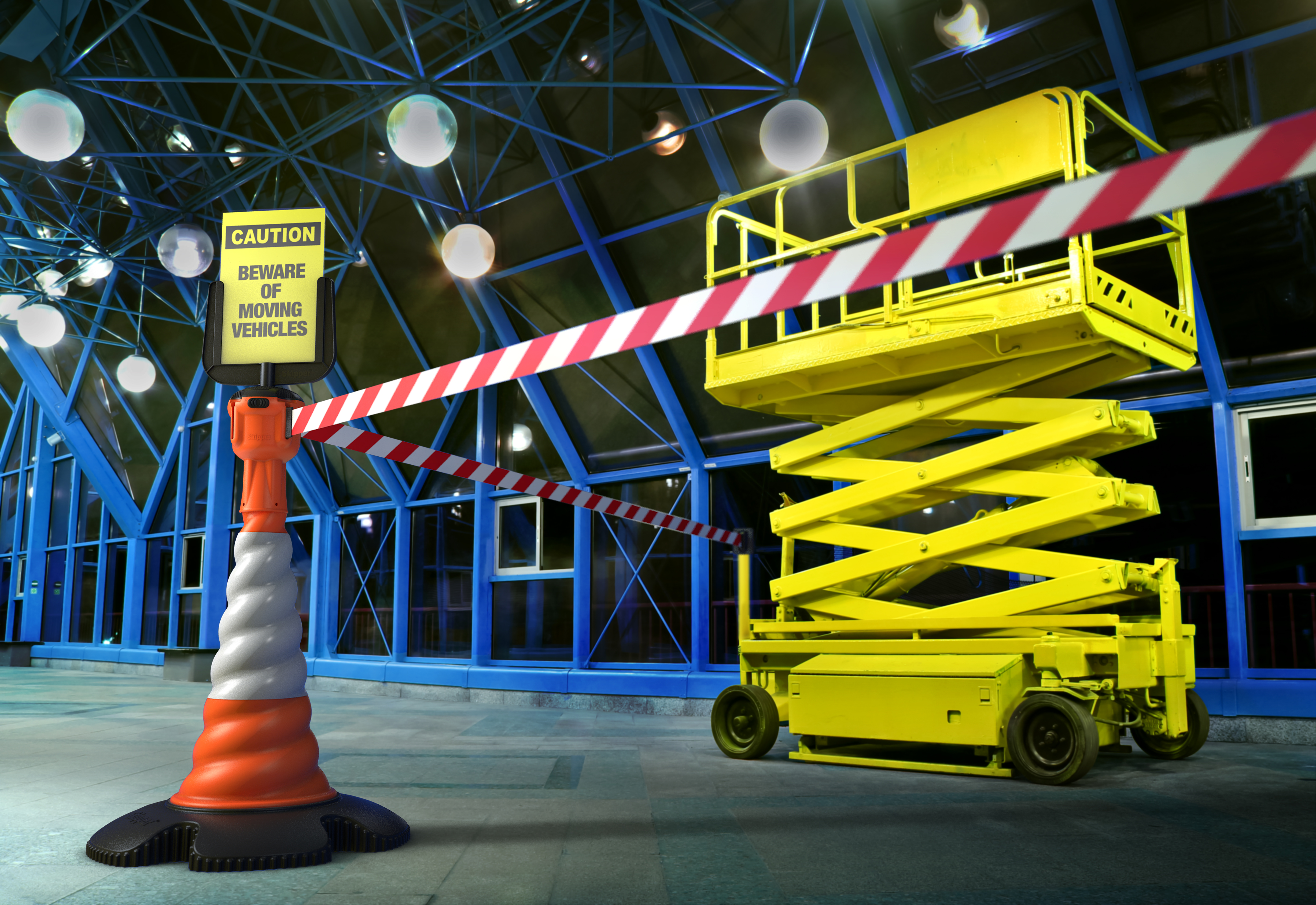 skipper01-o-rw Skipper Orange Safety Barrier, White, Red Tape, Polyester, Retractable Barrier, 9 m