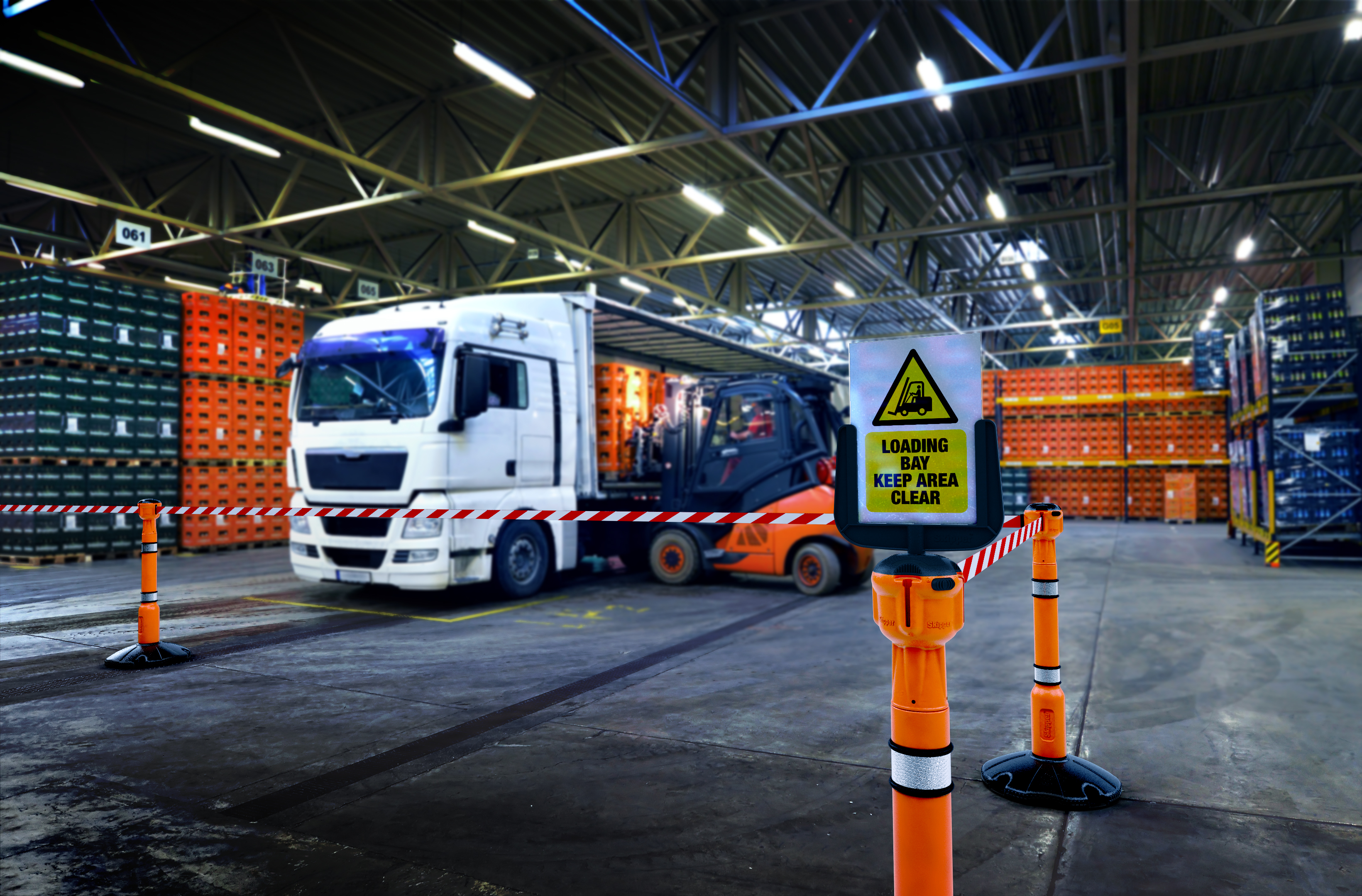 skipper01-o-rw Skipper Orange Safety Barrier, White, Red Tape, Polyester, Retractable Barrier, 9 m