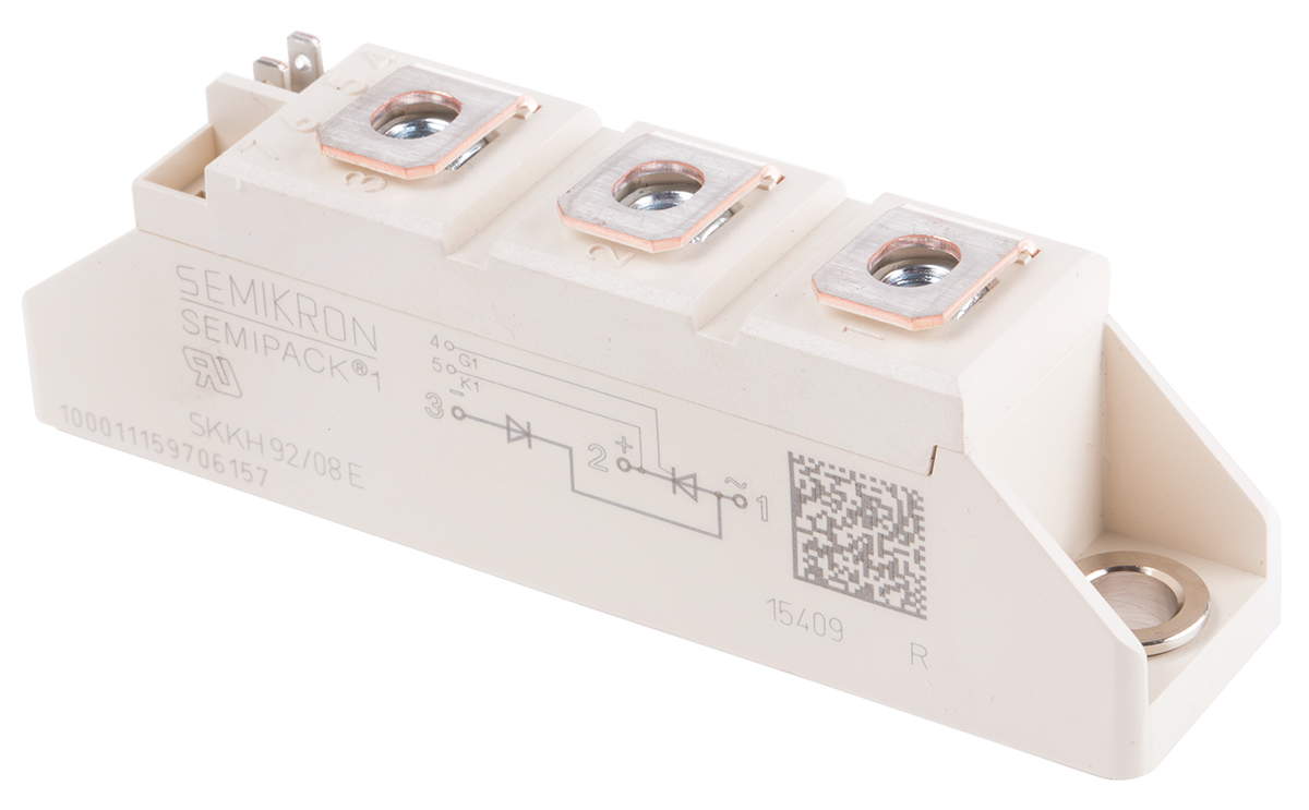 Semikron Danfoss SKKH 92/08 E, Diode/Thyristor Module SCR 800 V, 95 A 150 mA 2 kA 1.65 V
