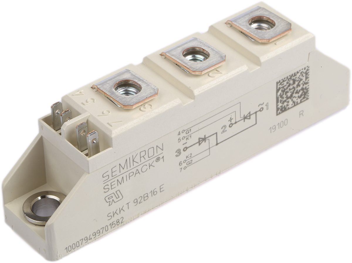 skkt-92b16e Semikron Danfoss SKKT 92B16E, Dual Thyristor Module 1600 V, 95 A 150 mA 2 kA 1.65 V