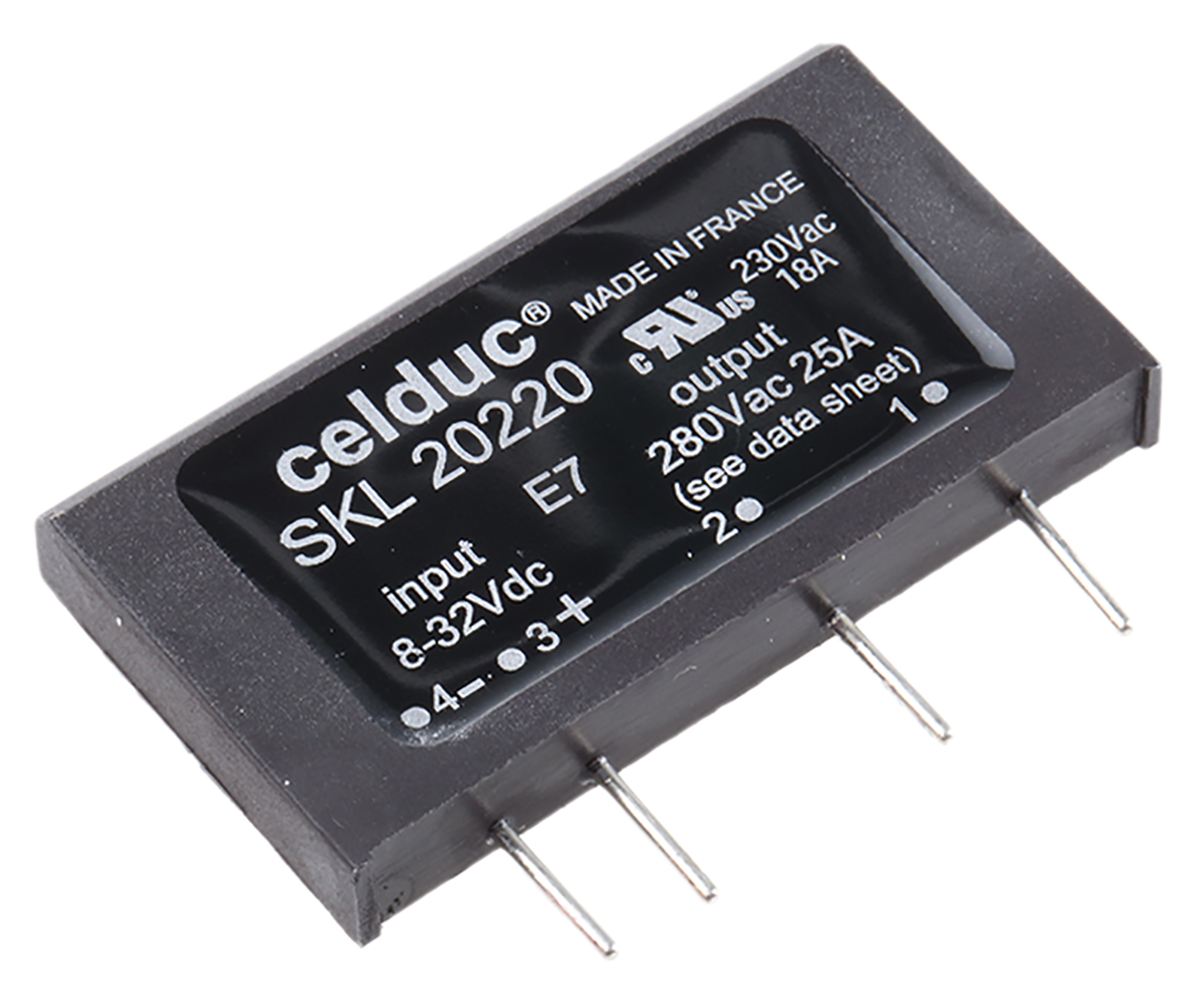 Celduc SKL20220 Series Solid State Relay, 25 A Load, PCB Mount, 280 V Load, 32V Control