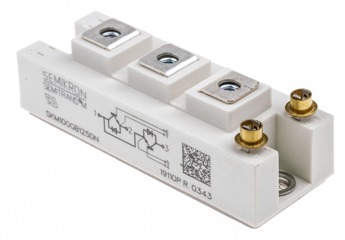 Semikron Danfoss SKM100GB125DN, Type N-Channel Dual Half Bridge IGBT Module, 100 A 1200 V, 7-Pin SEMITRANS, Panel