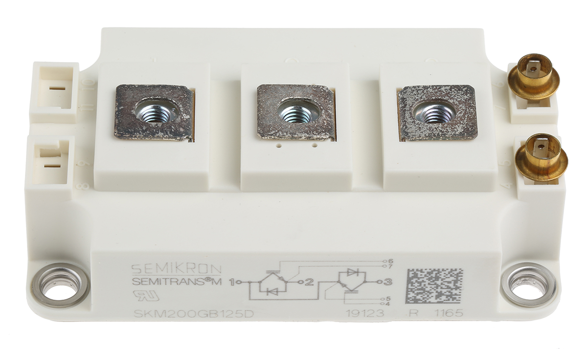 skm200gb125d Semikron Danfoss SKM200GB125D, Type N-Channel IGBT Module, 200 A 1200 V, 3-Pin SEMITRANS, Panel