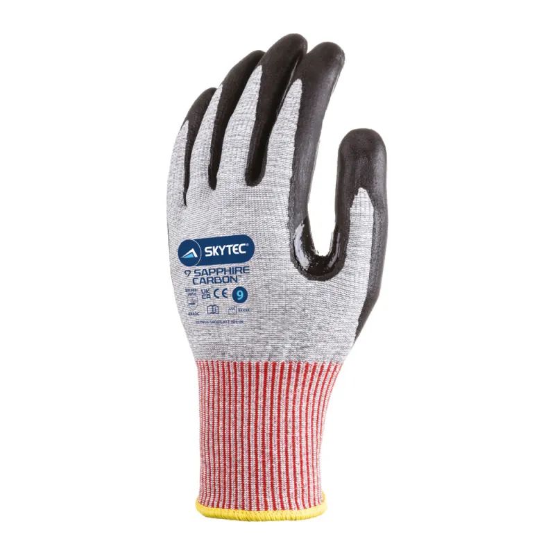 Skytec Sapphire Carbon Black, Grey Nylon Work Gloves, Size 7, Nitrile Micro-Foam Coating