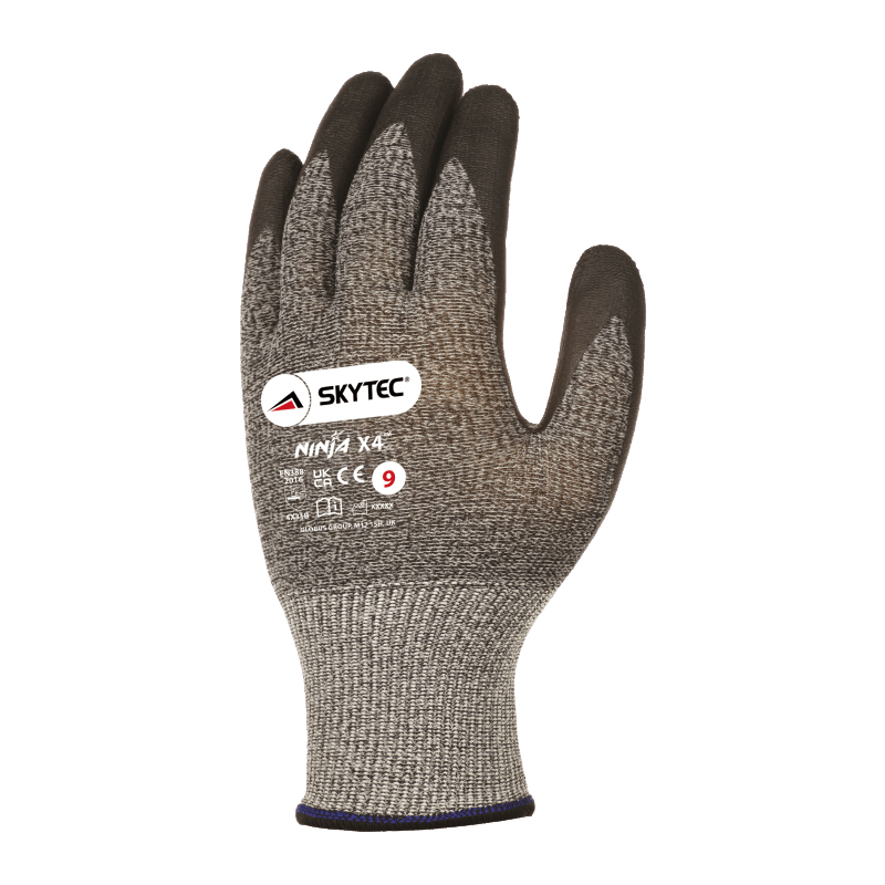 Skytec Skytec Ninja X4 Black, Grey Fibreglass, Nylon Work Gloves, Size 9, Bi-Polymer Coating