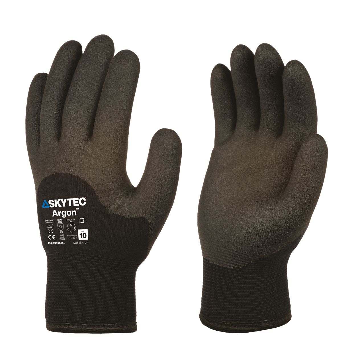 Skytec Argon Black Nylon Work Gloves, Size 8/M, Polyvinyl Chloride Coating