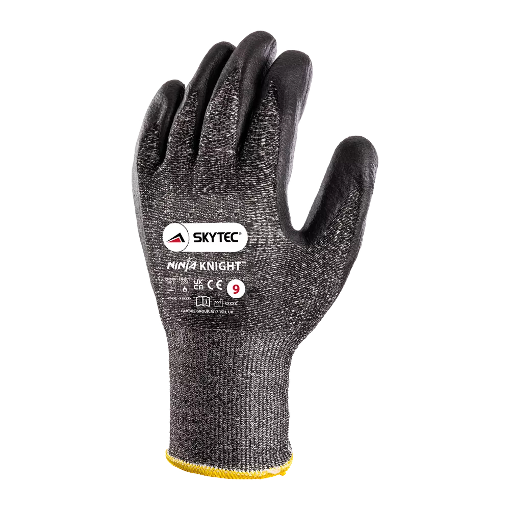 Skytec Ninja Knight Black Fibreglass, Polyethylene Work Gloves, Size 8, Nitrile Coating