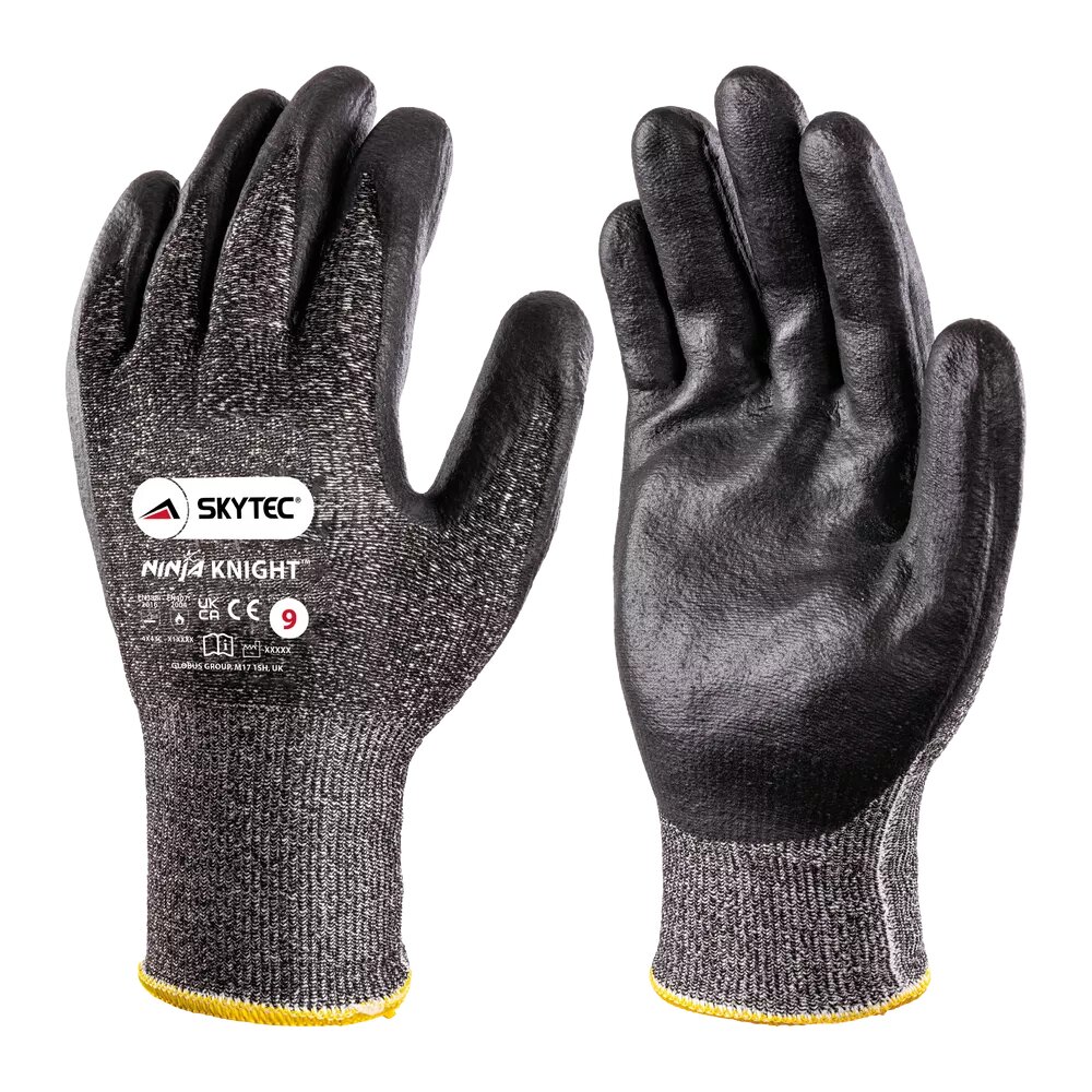 sky27 Skytec Ninja Knight Black Fibreglass, Polyethylene Work Gloves, Size 9, Nitrile Coating