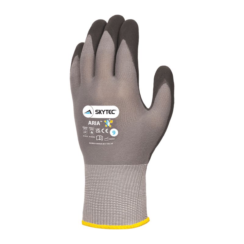 Skytec ARIA Black, Grey Nylon Work Gloves, Size 7, Nitrile Foam Coating