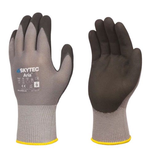 Skytec ARIA Black, Grey Nylon, Spandex General Handling Gloves, Size 9, L, Nitrile Foam Coating