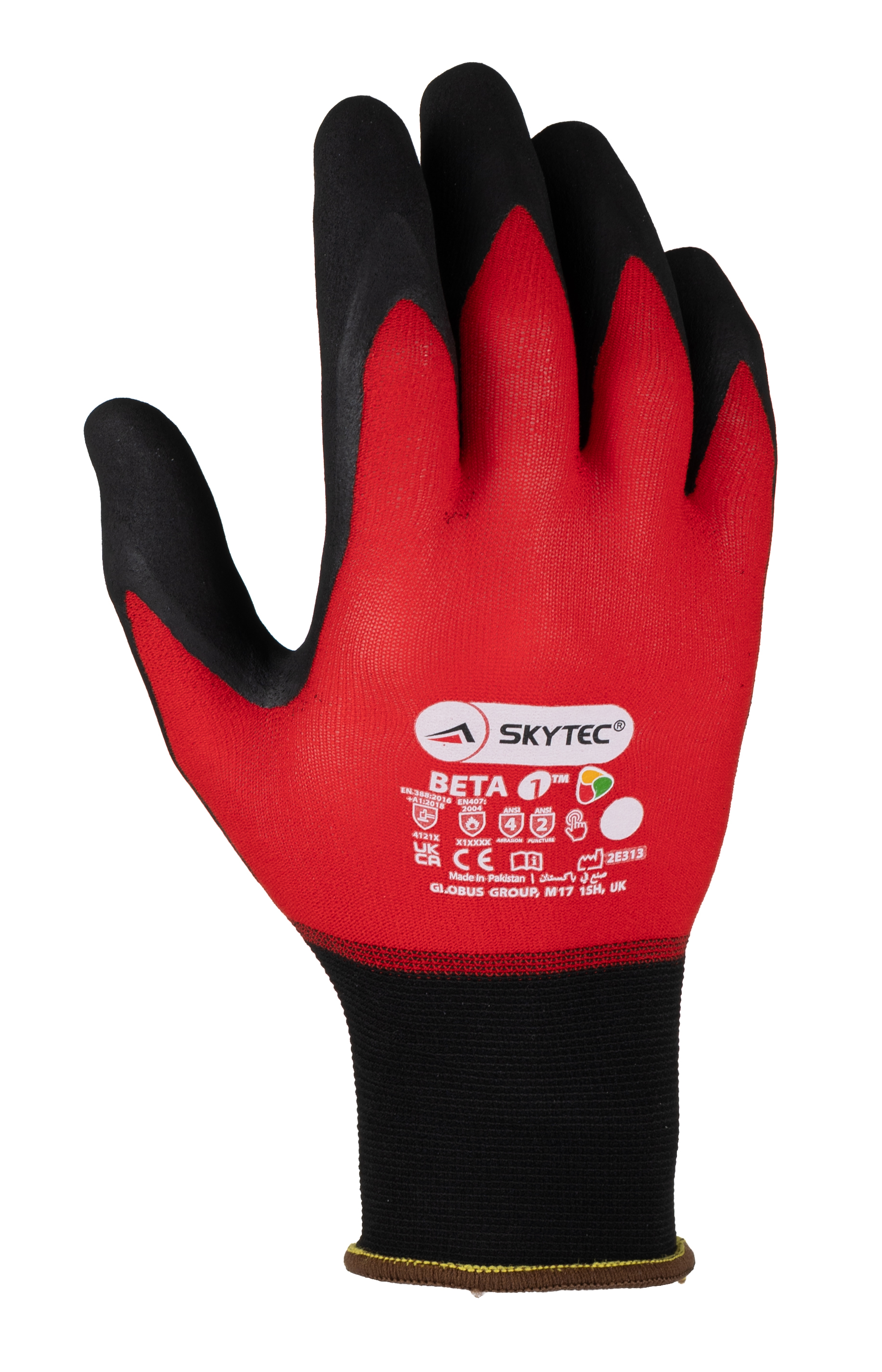 Skytec Beta 1 Red, Black Nylon, Spandex Glove, Size 9, Nitrile Foam Coating