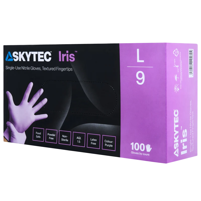 skyiris Skytec Purple Nitrile Disposable Gloves, Size L, 100 per Pack