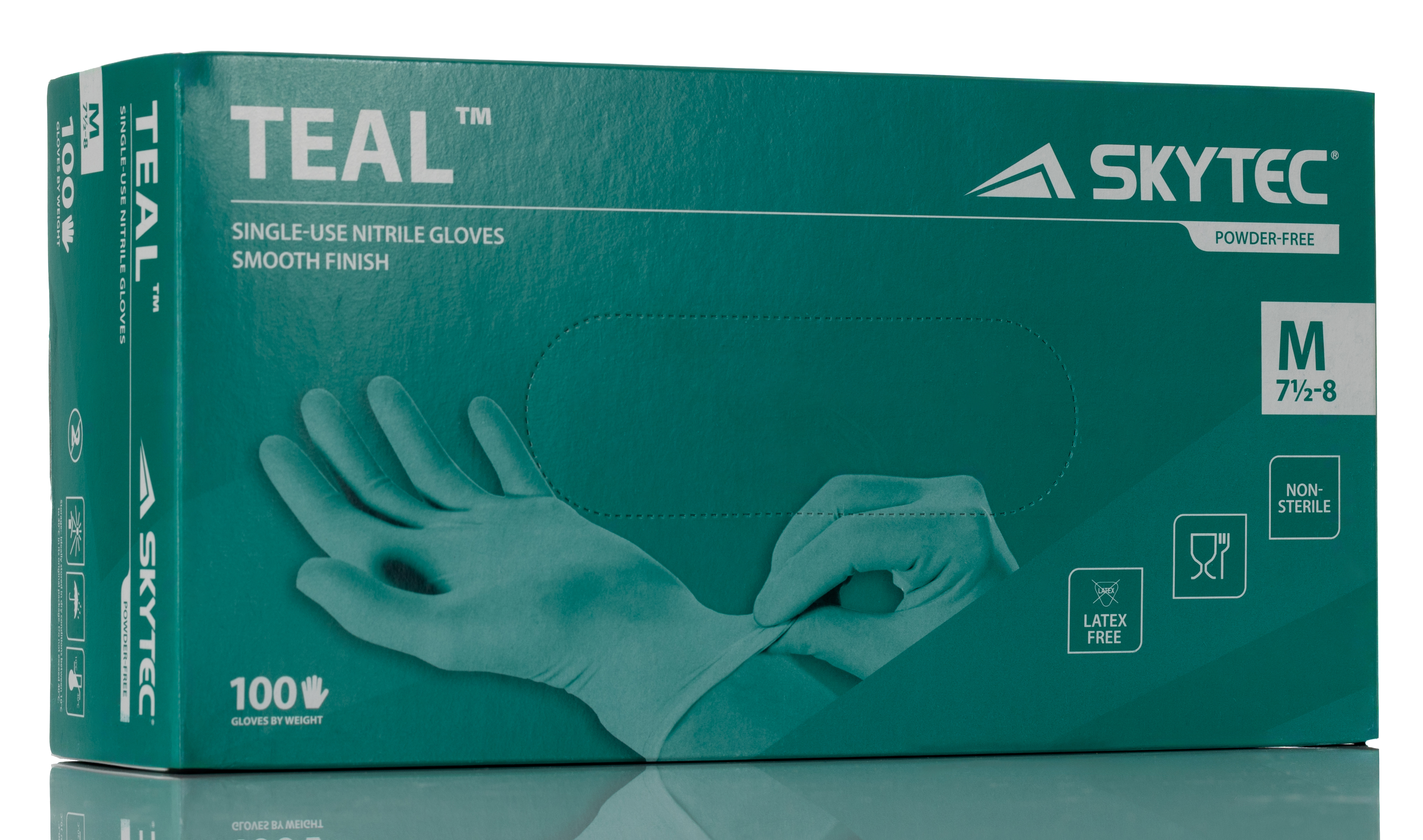 skyteal Skytec TEAL Green Nitrile Disposable Gloves, Size M, 100 per Pack